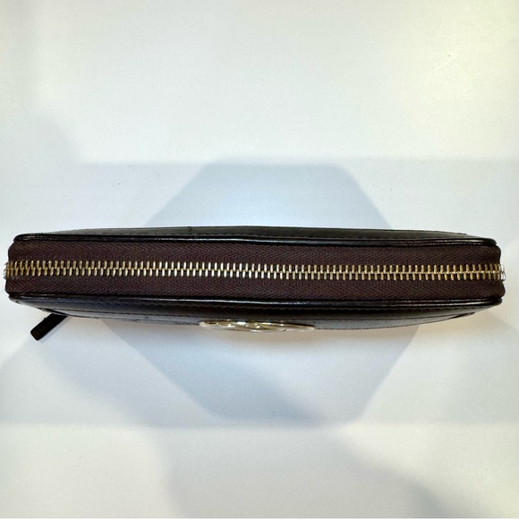 Gucci Sukey Zip Around Wallet In Dark Brown Leather W Goldtone GG Logo - Picture 5 of 16